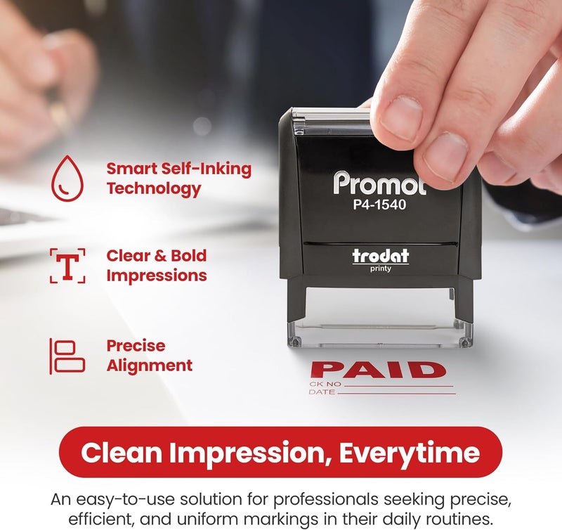 Promot Paid Stamp Self Inking Stamp - Paid Stamp for Office, Accounts Payable Stamp w/Check Number and Date - Rubber Stamps for Retail Use, Red Ink Stamp, Self Inking Stamp for Business Supplies - Image 3